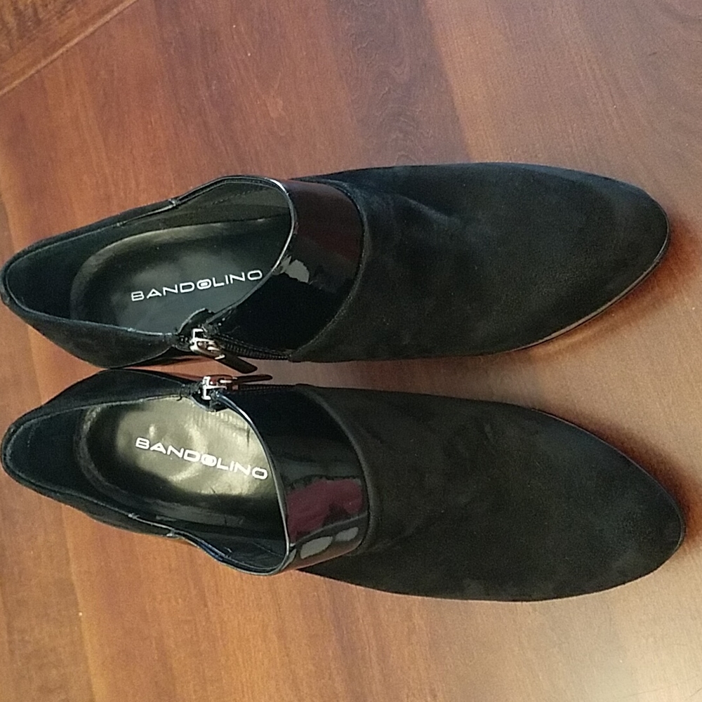 Suede and patent heel booties